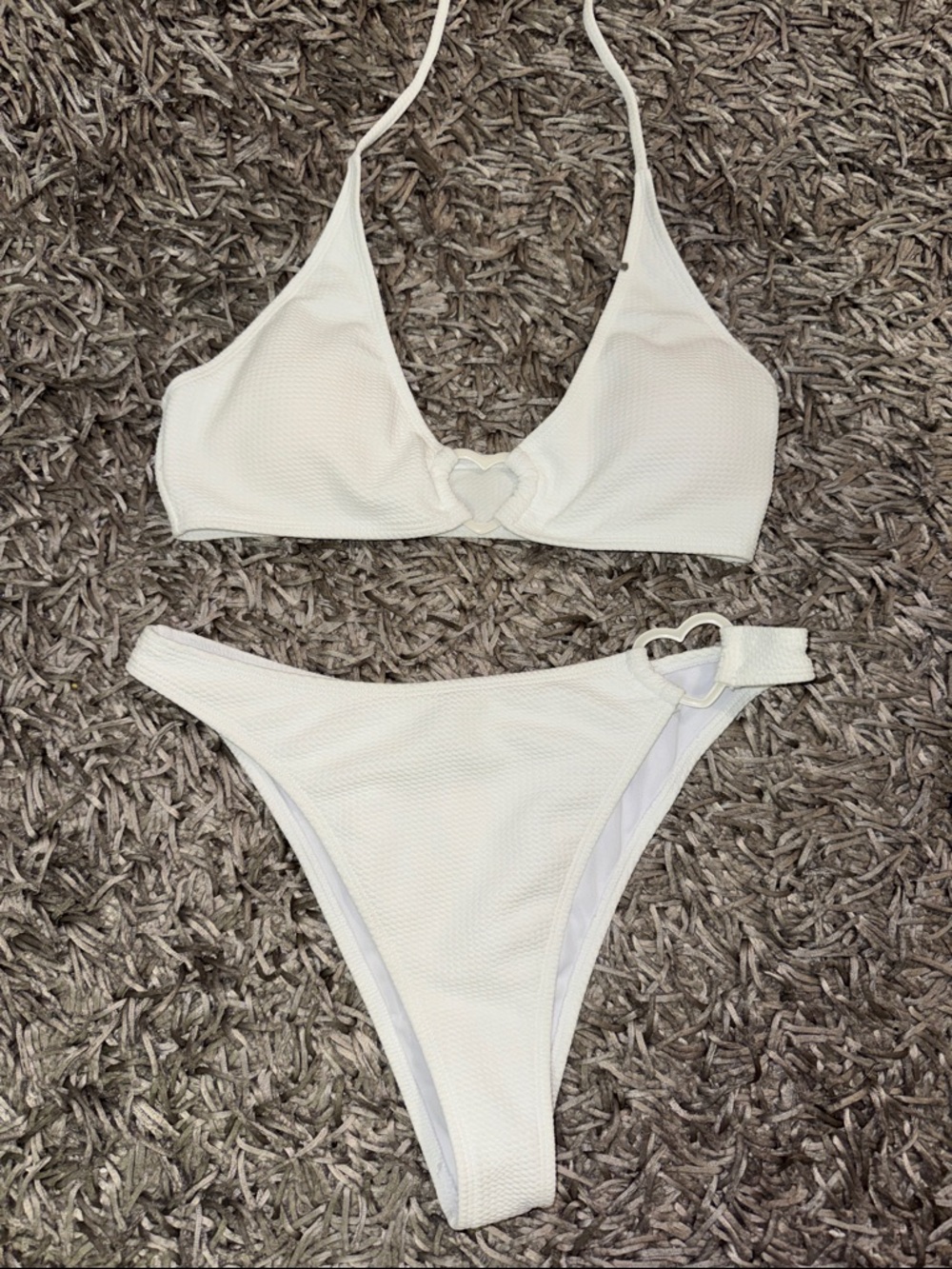 White Heart-Accent Two-Piece Bikini Set - Women's Swim